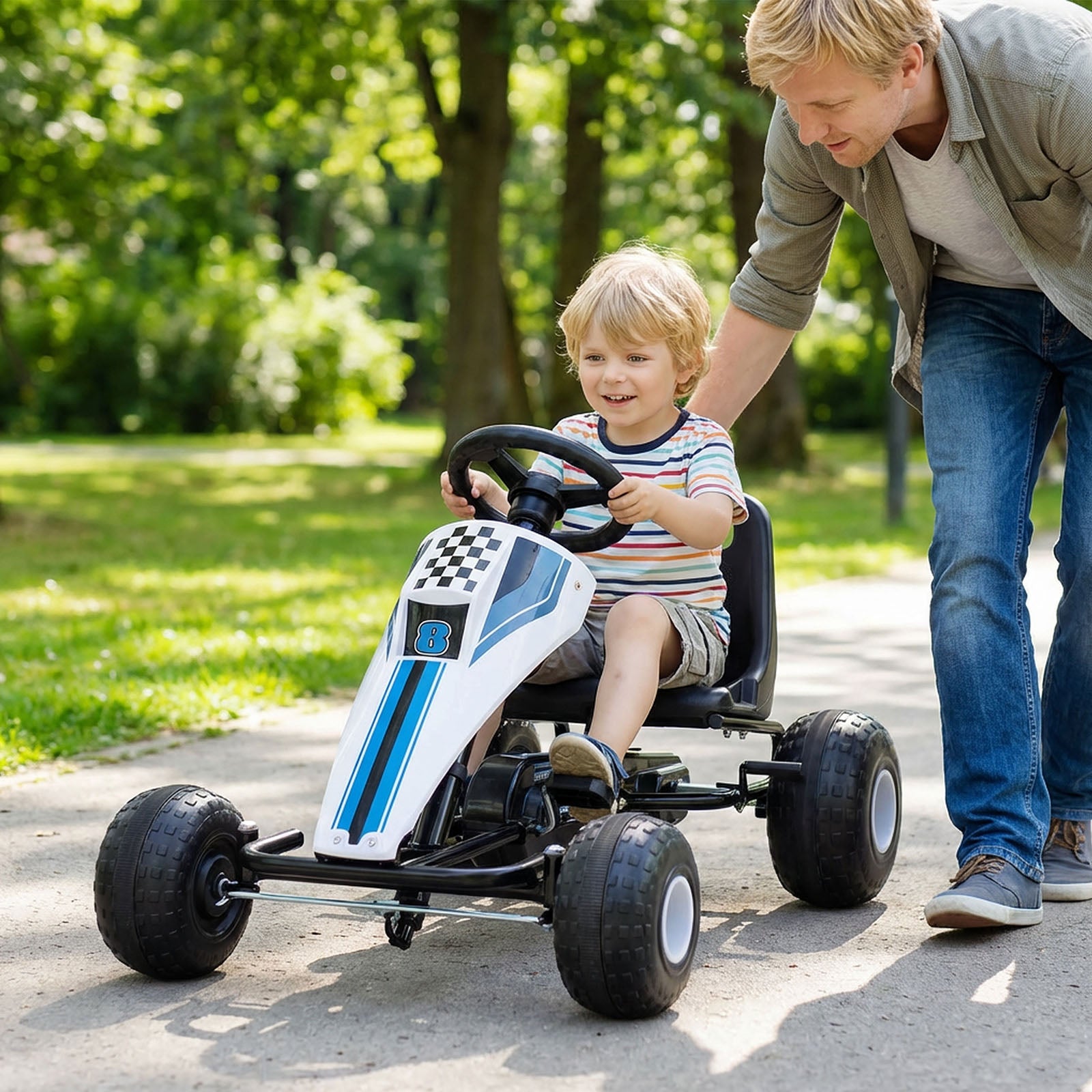 4-Wheel Ride On Toy Pedal Go Kart for Kids with Steering Wheel and Safe Handbrake, White Push & Pedal Ride On Toys at Gallery Canada