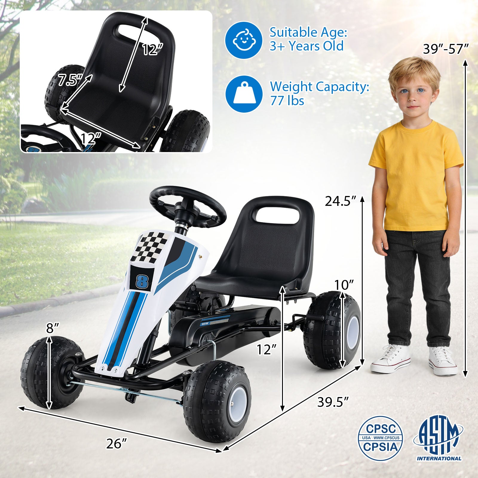 4-Wheel Ride On Toy Pedal Go Kart for Kids with Steering Wheel and Safe Handbrake, White Push & Pedal Ride On Toys at Gallery Canada