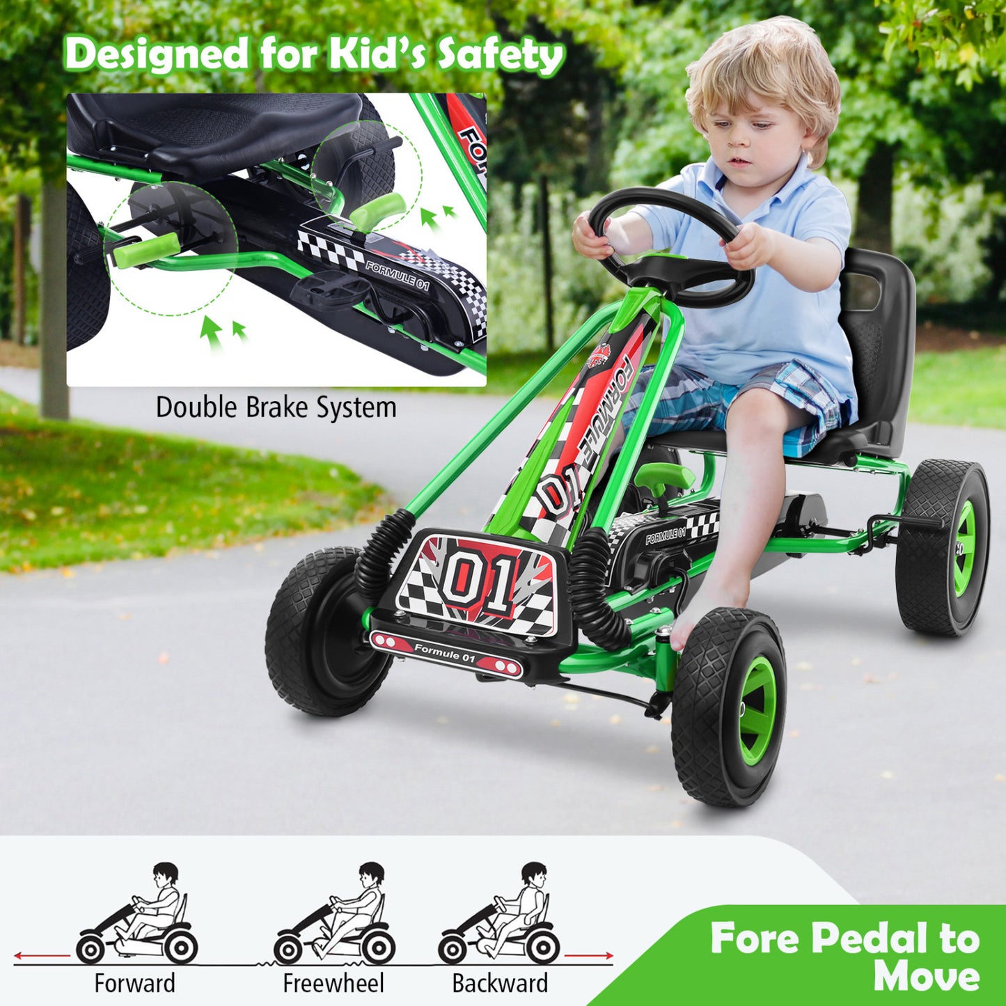 4 Wheels Kids Pedal Powered Bike Go Kart, Green Powered Ride On Toys at Gallery Canada