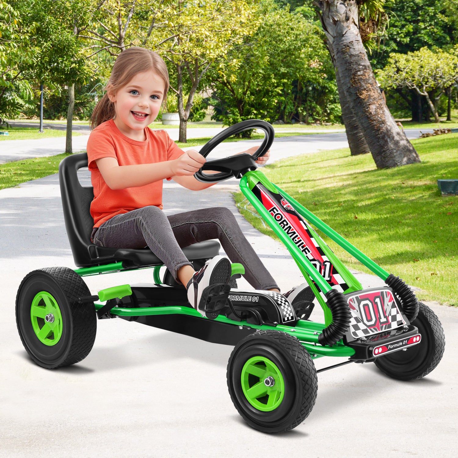 4 Wheels Kids Pedal Powered Bike Go Kart, Green Powered Ride On Toys at Gallery Canada