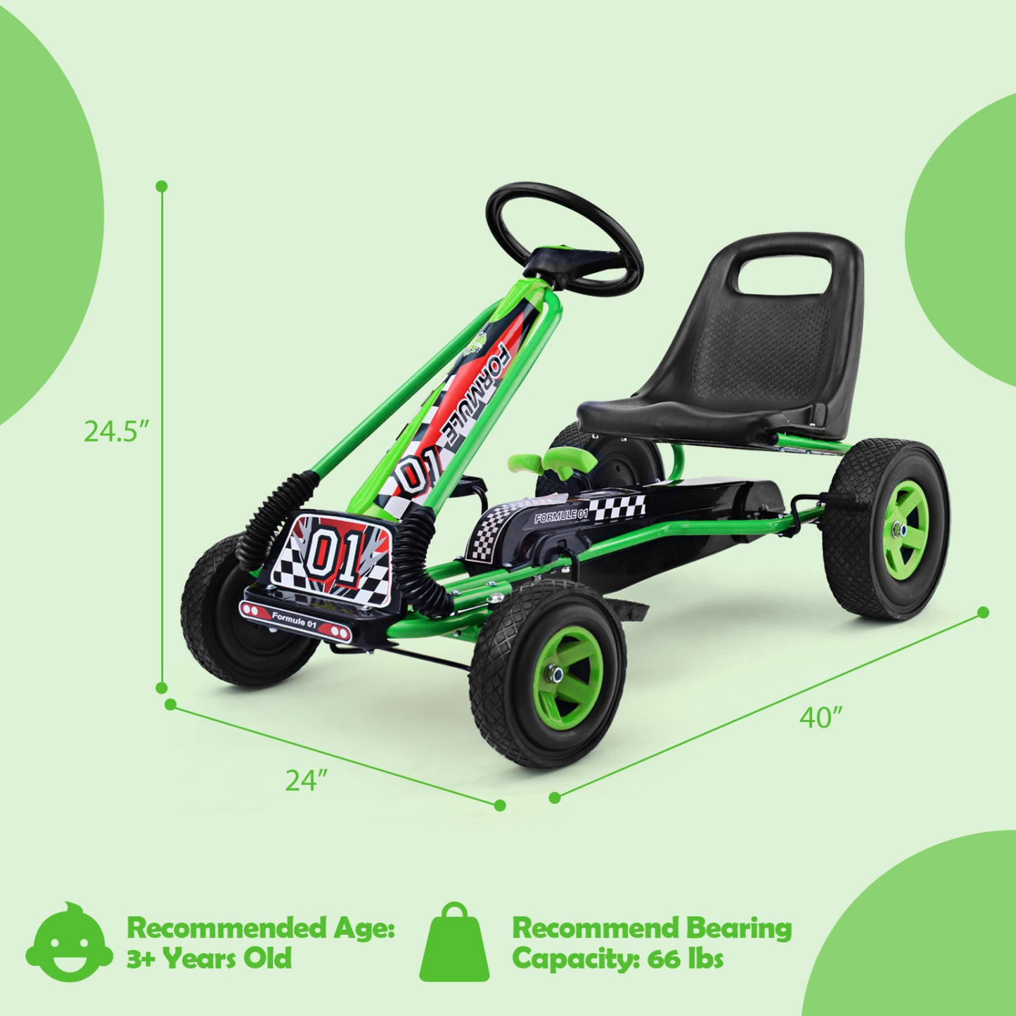 4 Wheels Kids Pedal Powered Bike Go Kart, Green Powered Ride On Toys at Gallery Canada