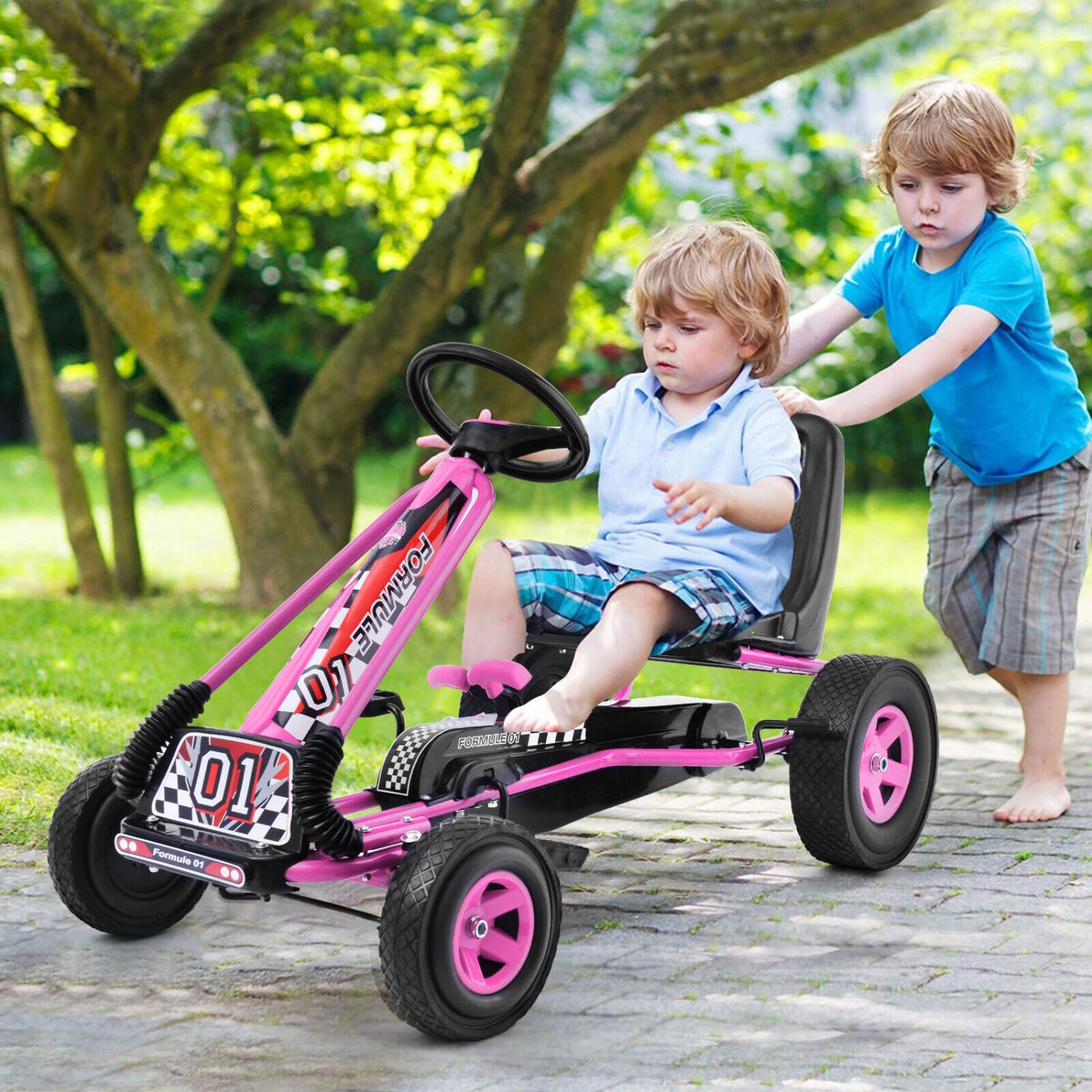 4 Wheels Kids Pedal Powered Bike Go Kart, Pink Powered Ride On Toys at Gallery Canada