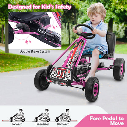 4 Wheels Kids Pedal Powered Bike Go Kart, Pink Powered Ride On Toys at Gallery Canada