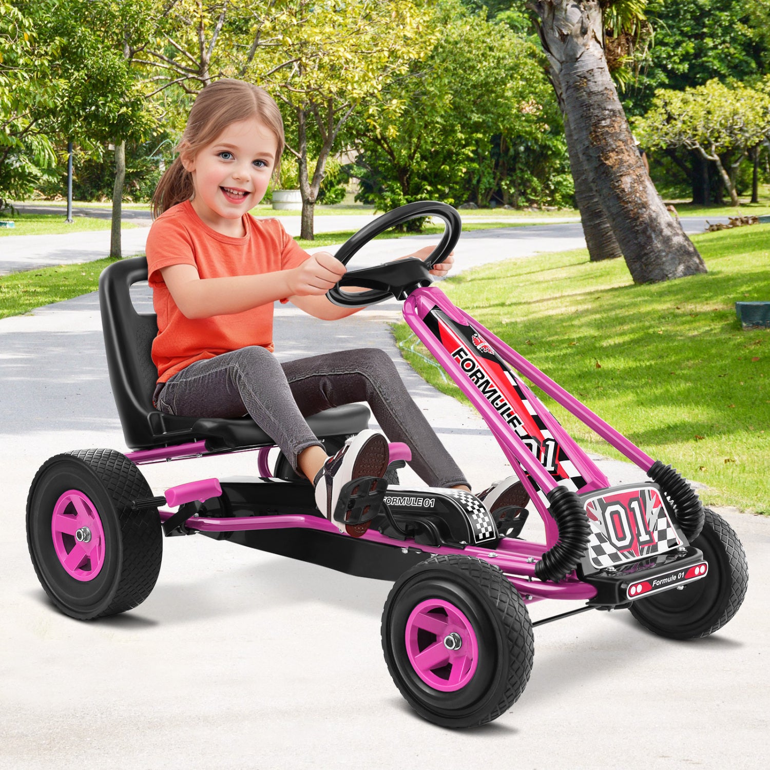 4 Wheels Kids Pedal Powered Bike Go Kart, Pink Powered Ride On Toys at Gallery Canada