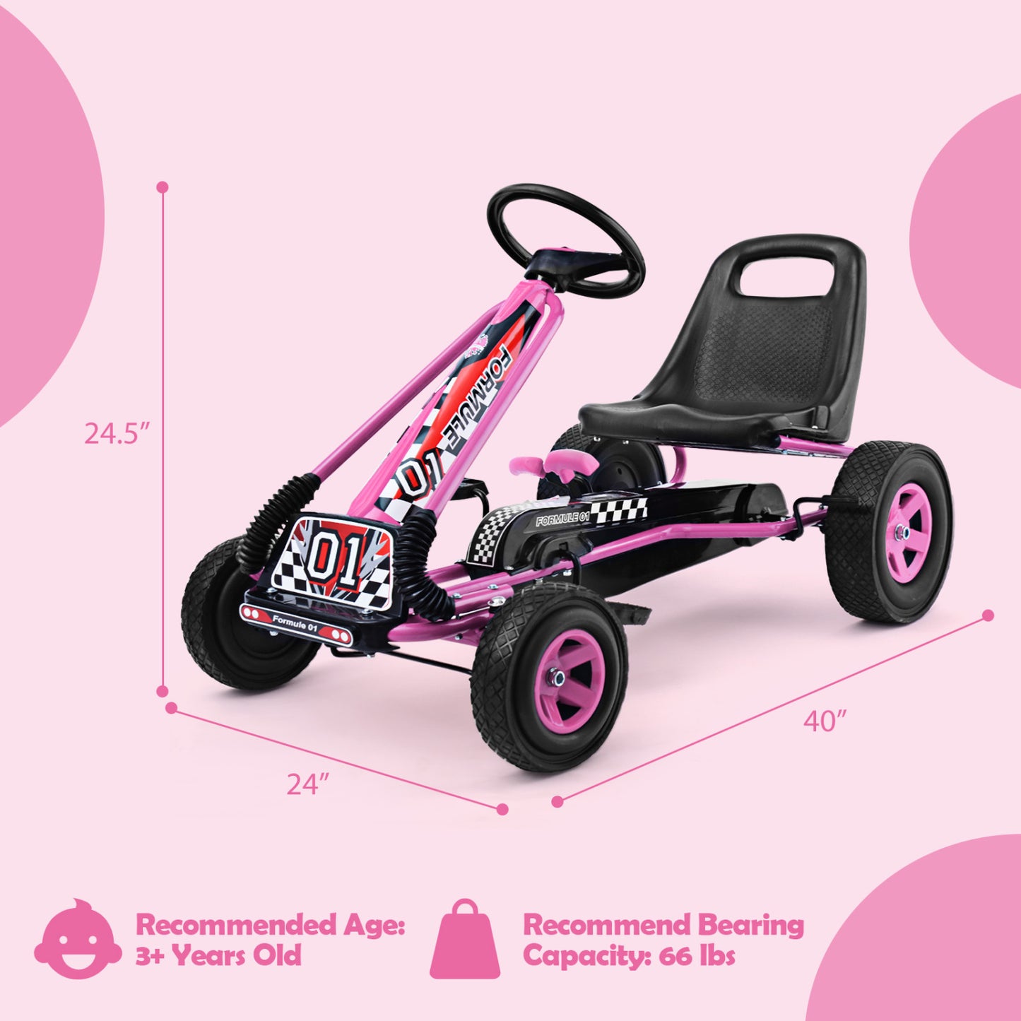 4 Wheels Kids Pedal Powered Bike Go Kart, Pink Powered Ride On Toys at Gallery Canada