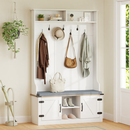 4-in-1 68.5 Inch Tall Coat Rack with Cushioned Bench and Shoe Storage, White Coat Racks & Hall Trees at Gallery Canada