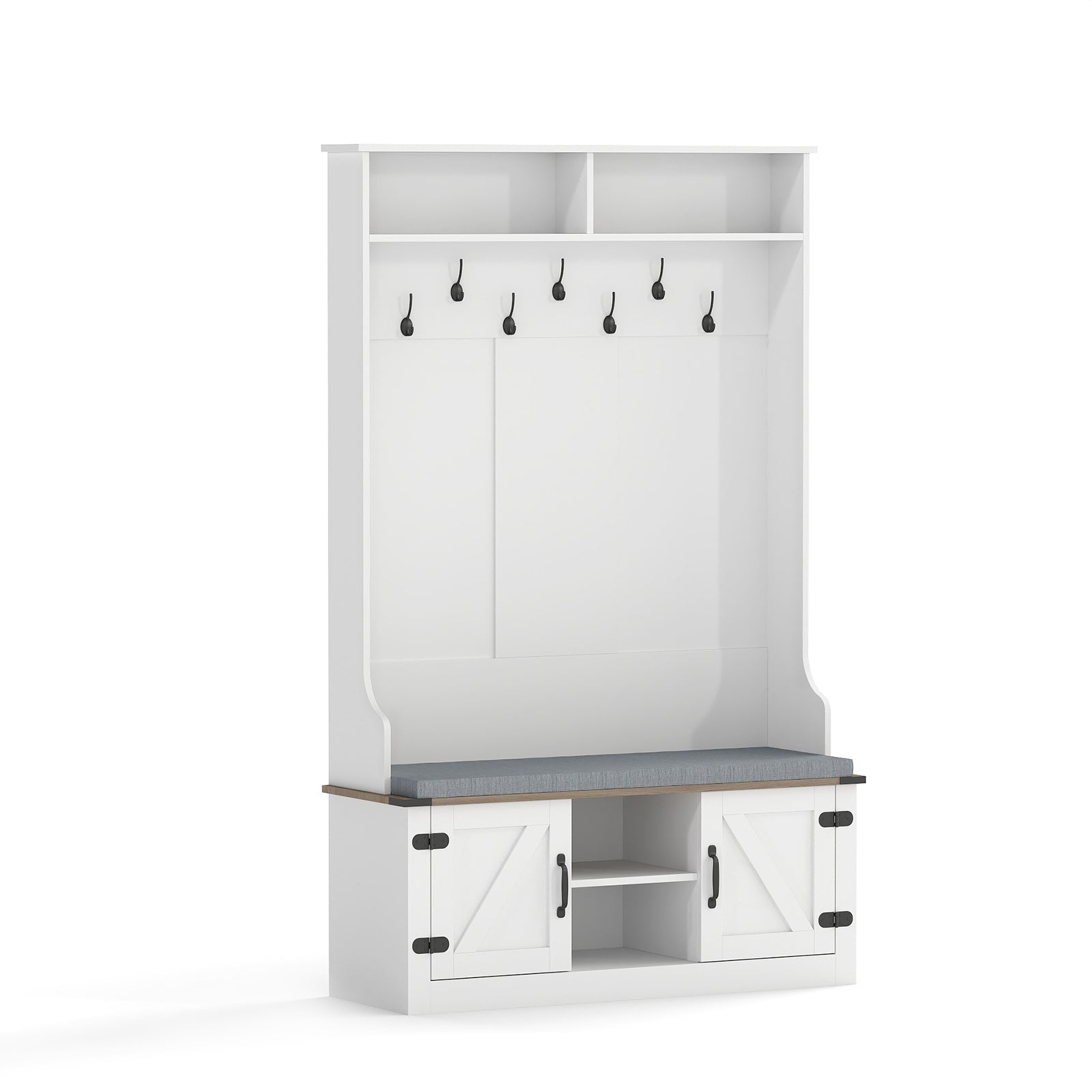 4-in-1 68.5 Inch Tall Coat Rack with Cushioned Bench and Shoe Storage, White Coat Racks & Hall Trees White at Gallery Canada