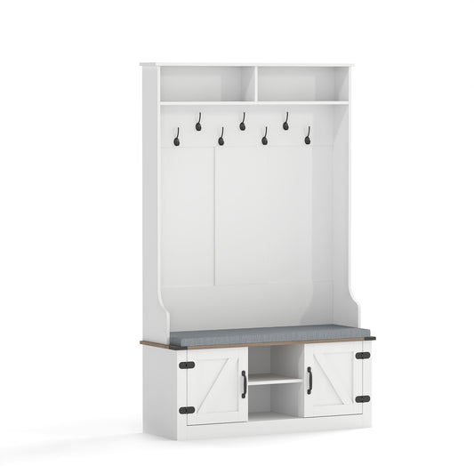 4-in-1 68.5 Inch Tall Coat Rack with Cushioned Bench and Shoe Storage, White Coat Racks & Hall Trees White at Gallery Canada