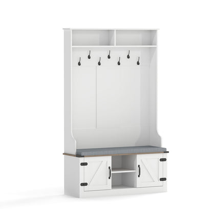 4-in-1 68.5 Inch Tall Coat Rack with Cushioned Bench and Shoe Storage, White Coat Racks & Hall Trees at Gallery Canada