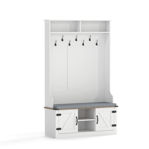 4-in-1 68.5 Inch Tall Coat Rack with Cushioned Bench and Shoe Storage, White