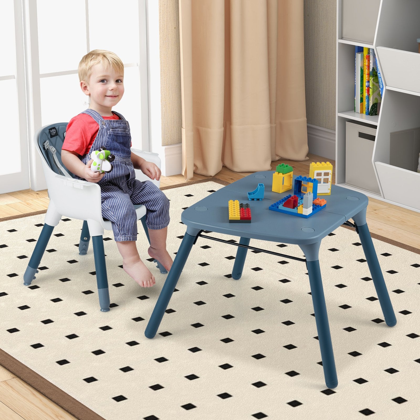 4-in-1 Baby Convertible Toddler Table Chair Set with PU Cushion, Blue High Chairs at Gallery Canada