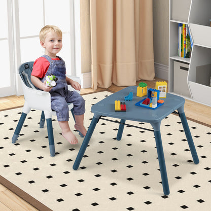 4-in-1 Baby Convertible Toddler Table Chair Set with PU Cushion, Blue High Chairs at Gallery Canada