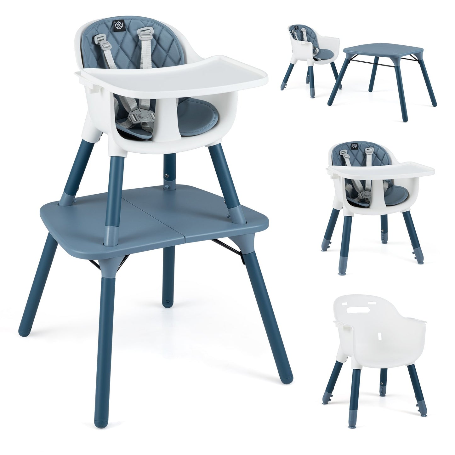 4-in-1 Baby Convertible Toddler Table Chair Set with PU Cushion, Blue High Chairs Blue at Gallery Canada