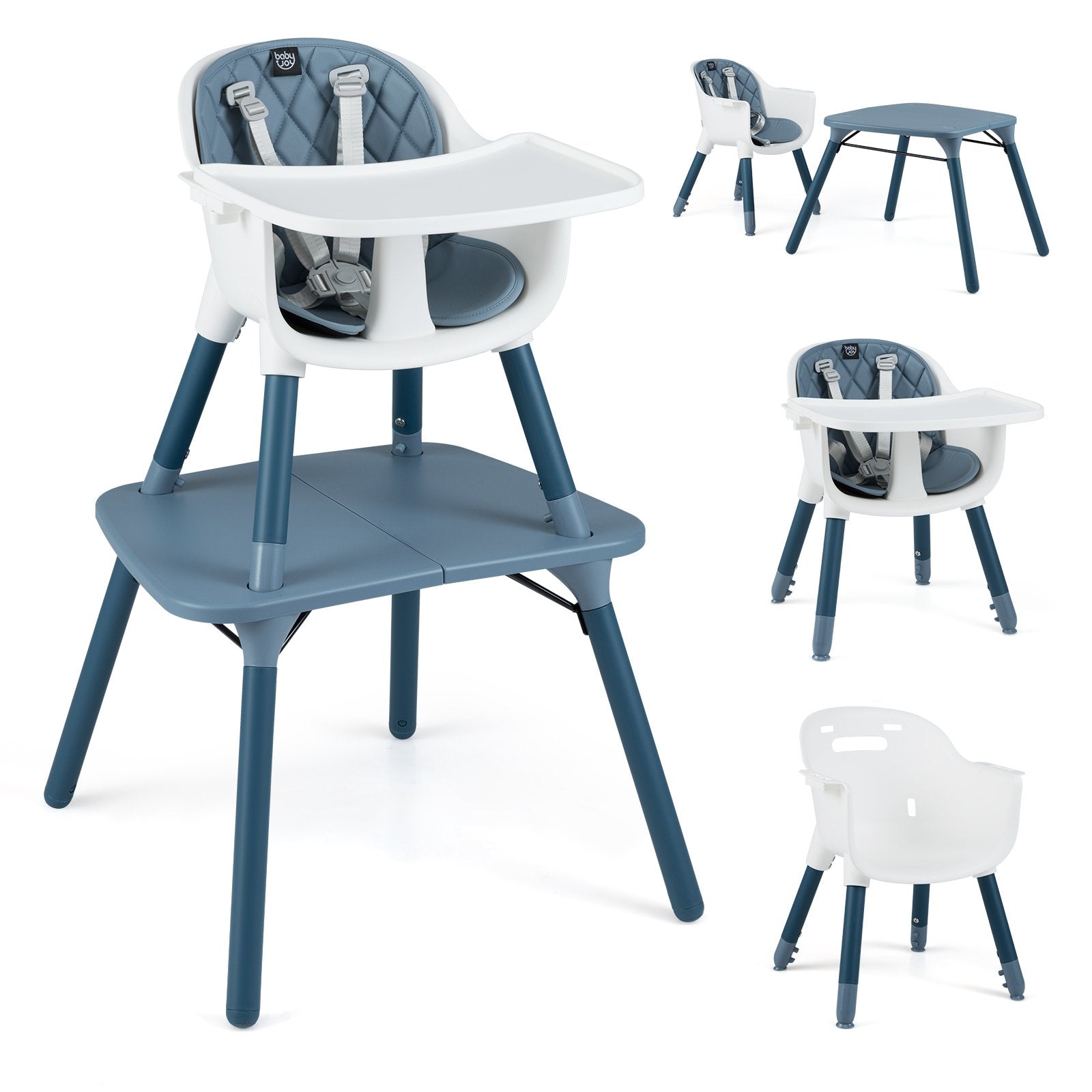 4-in-1 Baby Convertible Toddler Table Chair Set with PU Cushion, Blue High Chairs Blue at Gallery Canada