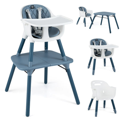 4-in-1 Baby Convertible Toddler Table Chair Set with PU Cushion, Blue High Chairs Blue at Gallery Canada