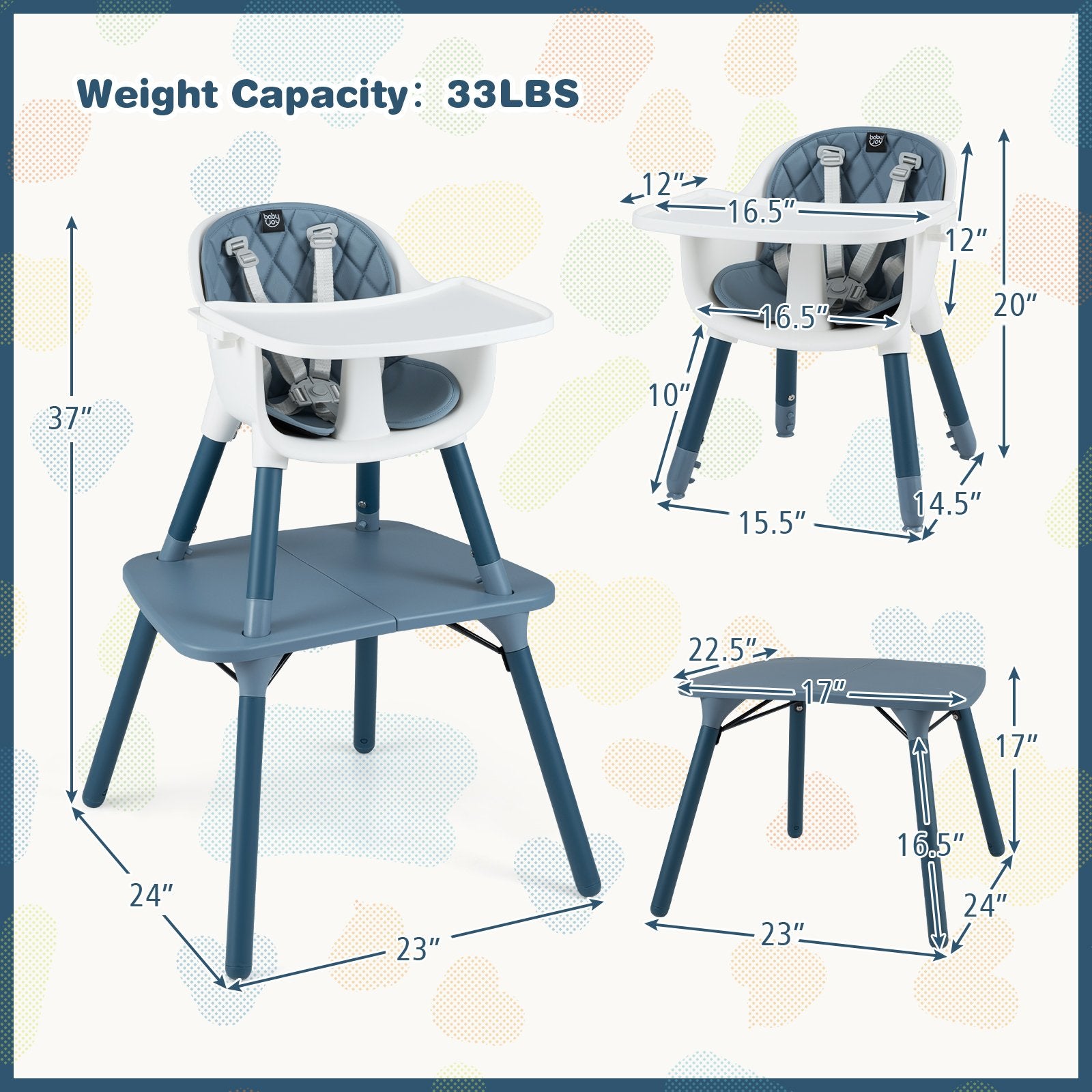 4-in-1 Baby Convertible Toddler Table Chair Set with PU Cushion, Blue High Chairs at Gallery Canada