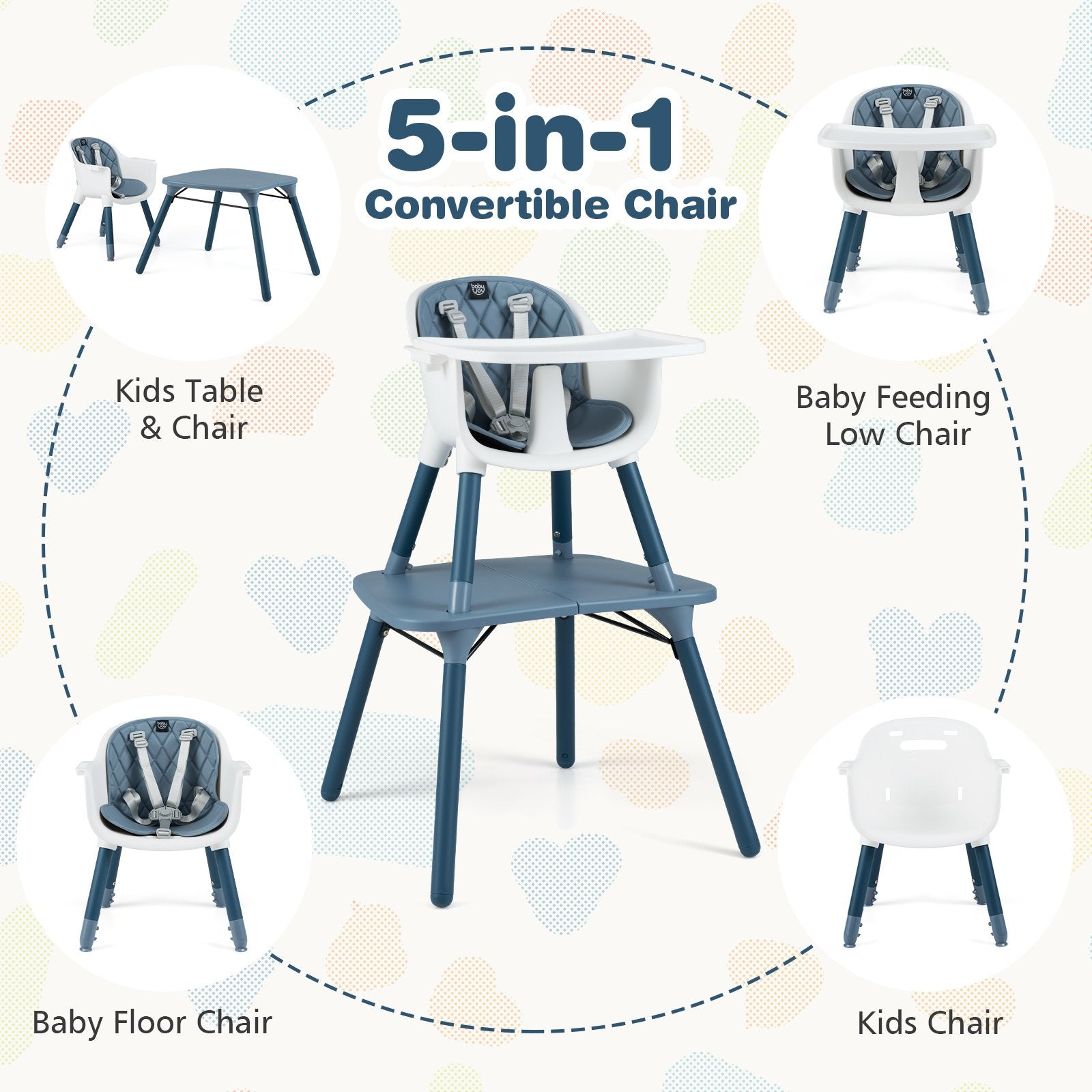 4-in-1 Baby Convertible Toddler Table Chair Set with PU Cushion, Blue High Chairs at Gallery Canada