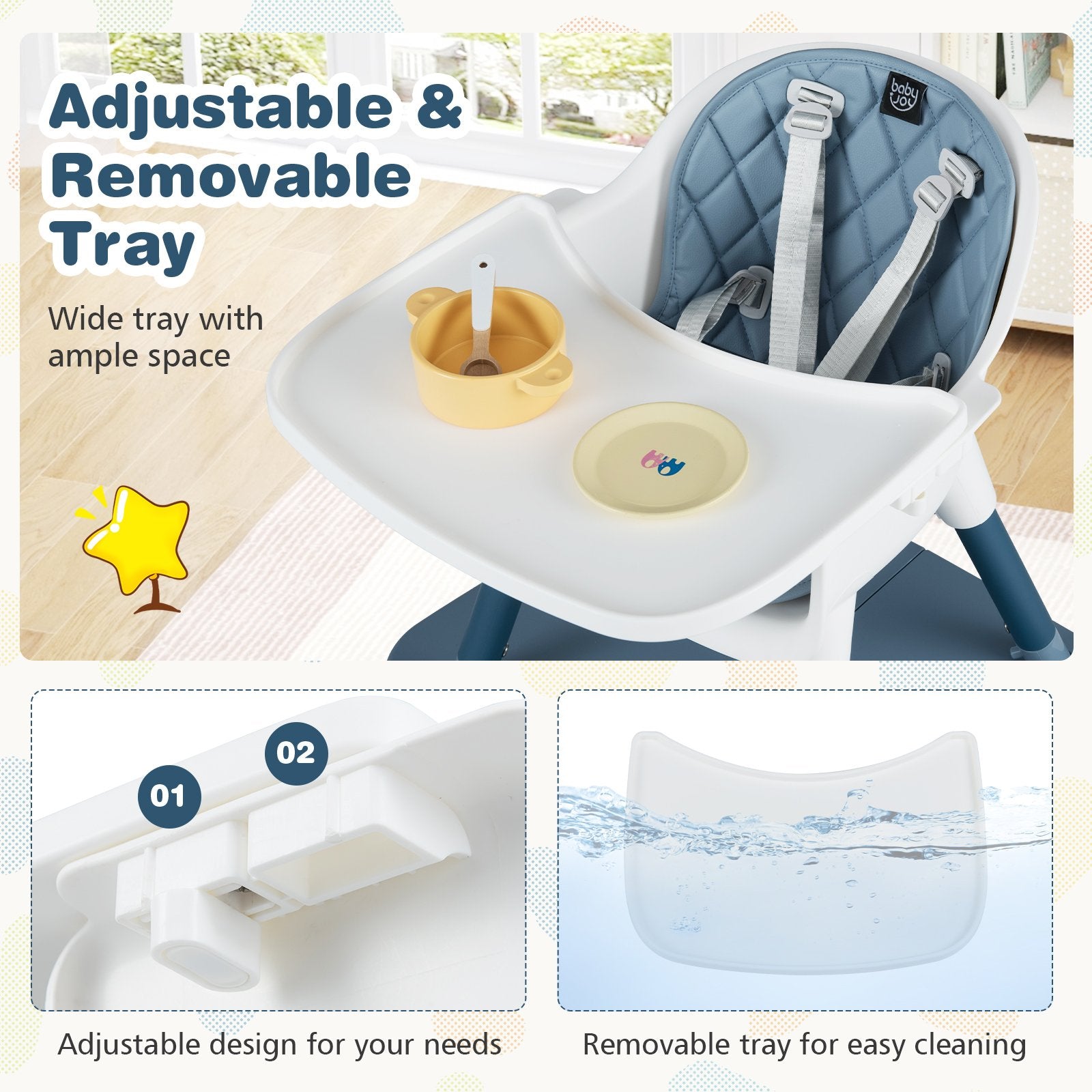 4-in-1 Baby Convertible Toddler Table Chair Set with PU Cushion, Blue High Chairs at Gallery Canada