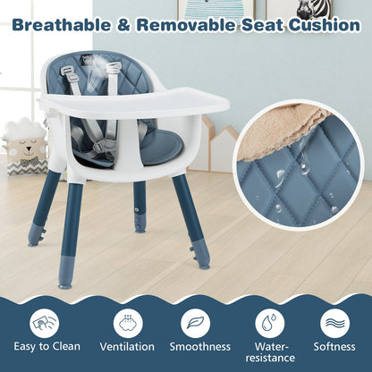 4-in-1 Baby Convertible Toddler Table Chair Set with PU Cushion, Blue High Chairs at Gallery Canada