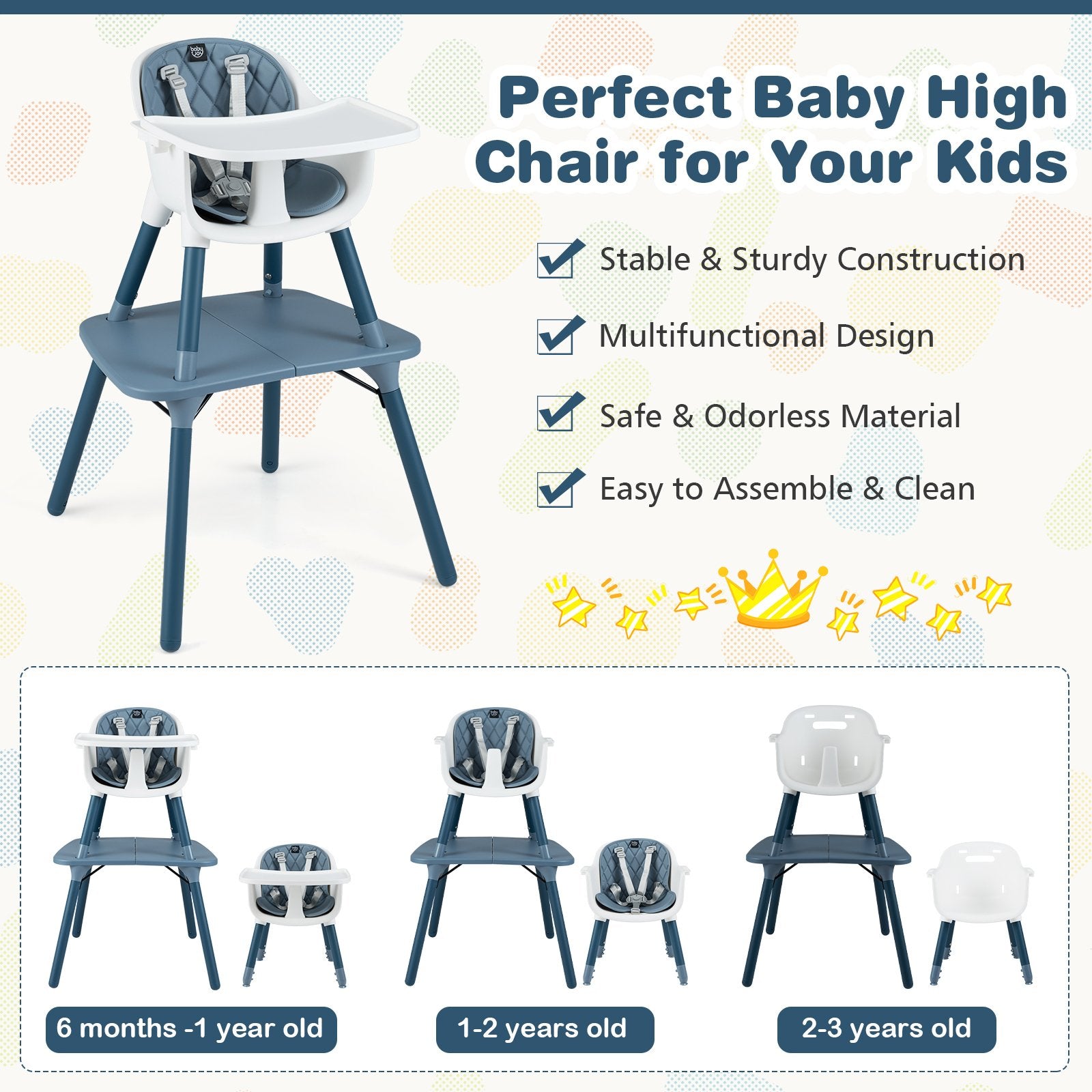 4-in-1 Baby Convertible Toddler Table Chair Set with PU Cushion, Blue High Chairs at Gallery Canada