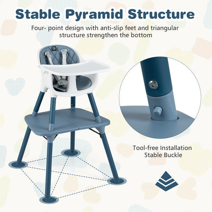 4-in-1 Baby Convertible Toddler Table Chair Set with PU Cushion, Blue High Chairs at Gallery Canada