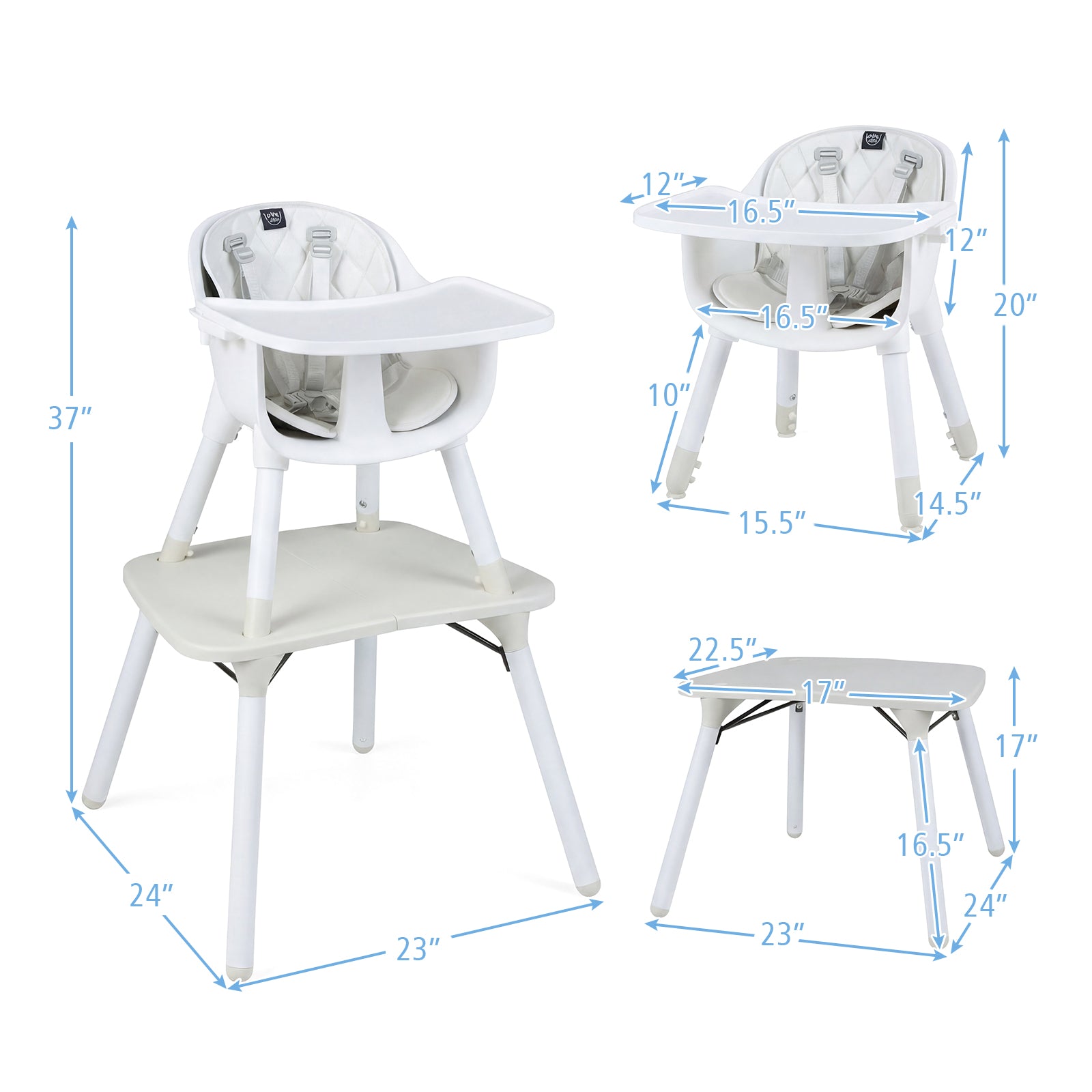 4-in-1 Convertible Toddler Table Chair Set, Cream White High Chairs at Gallery Canada