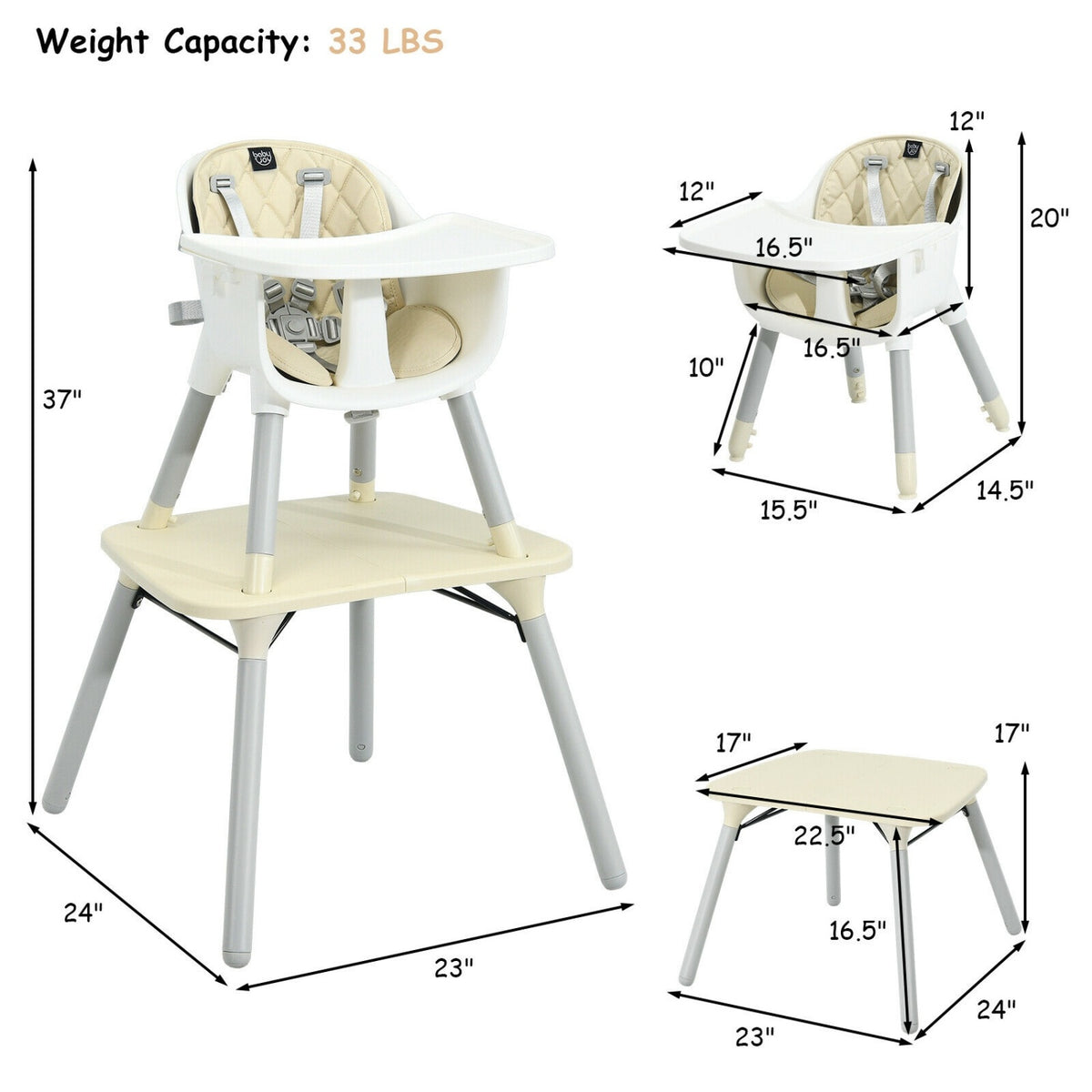 Ensemble de chaise convertible 4-en-1 pour tout-petit, beige