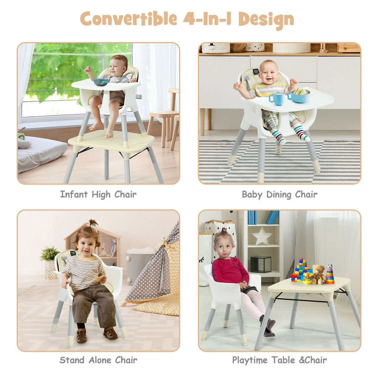 Ensemble de chaise convertible 4-en-1 pour tout-petit, beige