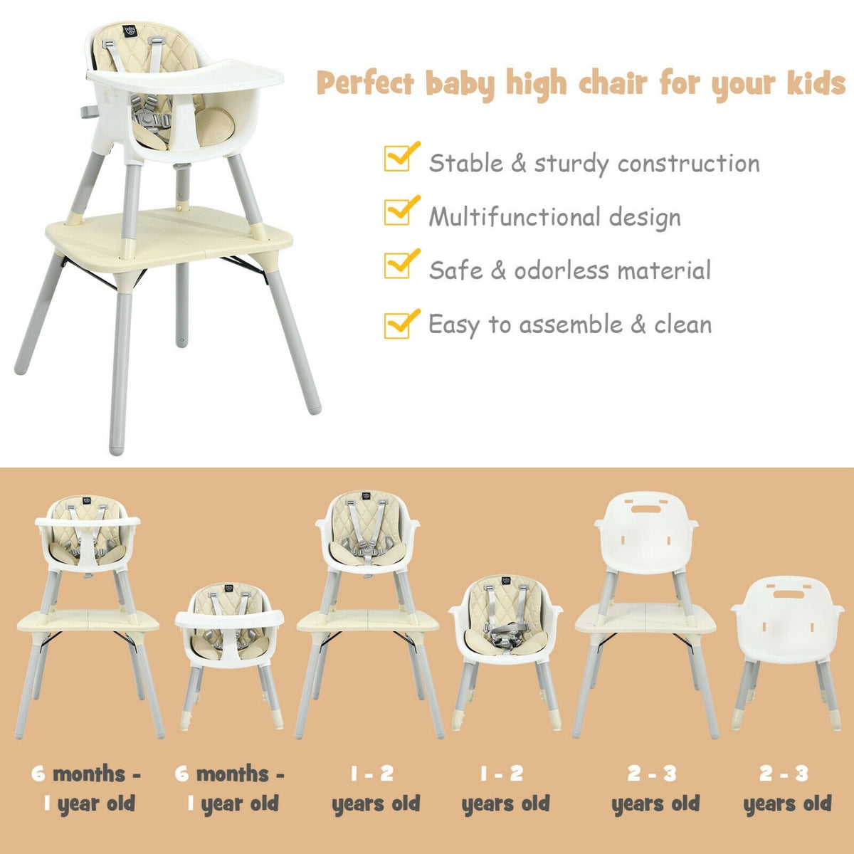 Ensemble de chaise convertible 4-en-1 pour tout-petit, beige