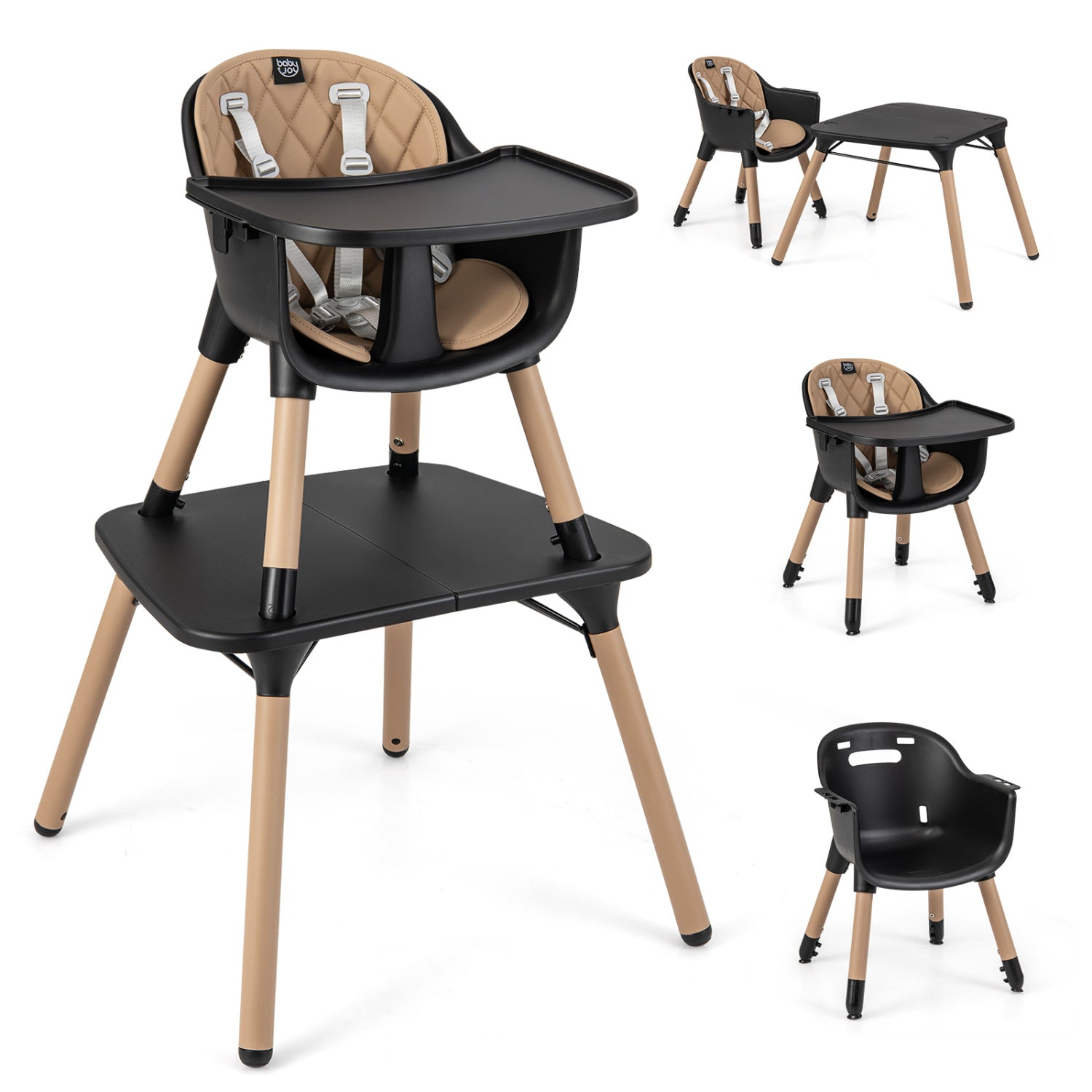4-in-1 Baby Convertible Toddler Table Chair Set, Brown High Chairs Brown at Gallery Canada