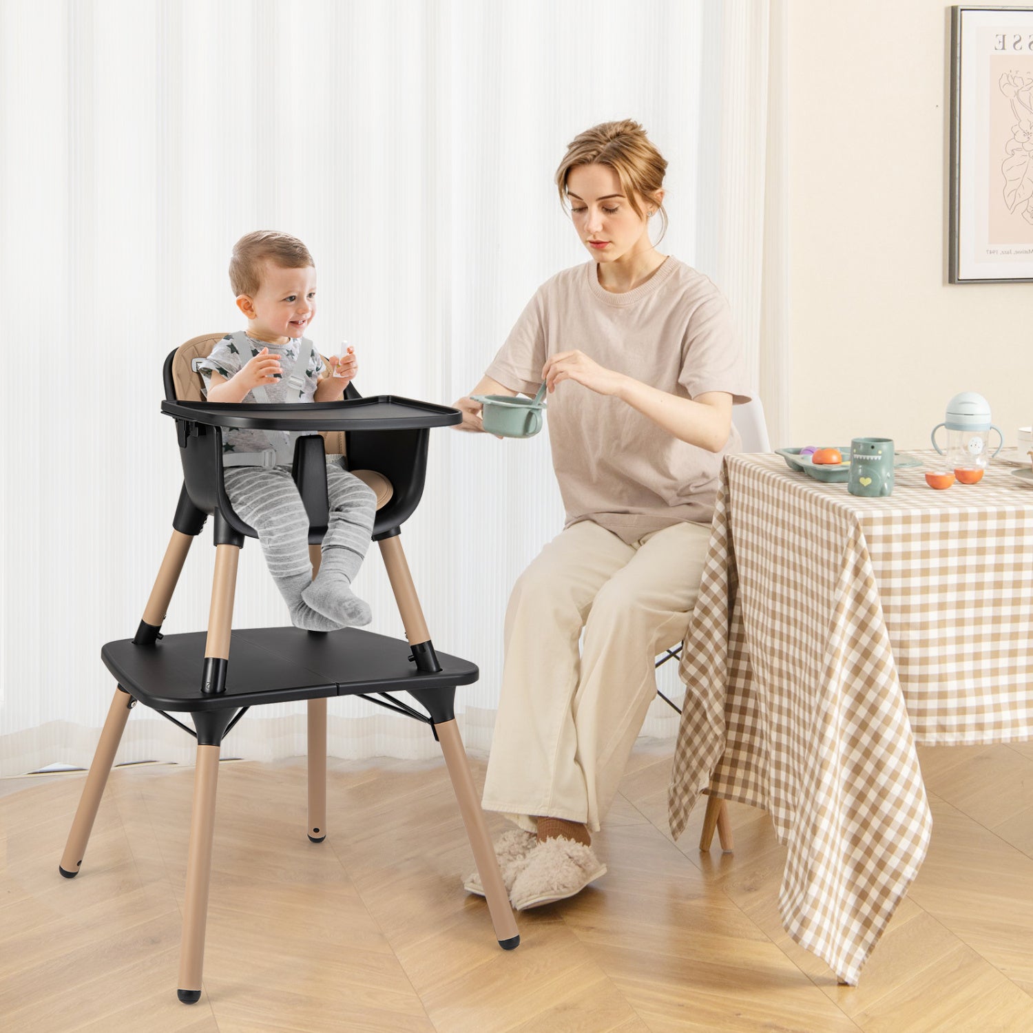 4-in-1 Baby Convertible Toddler Table Chair Set, Brown High Chairs at Gallery Canada
