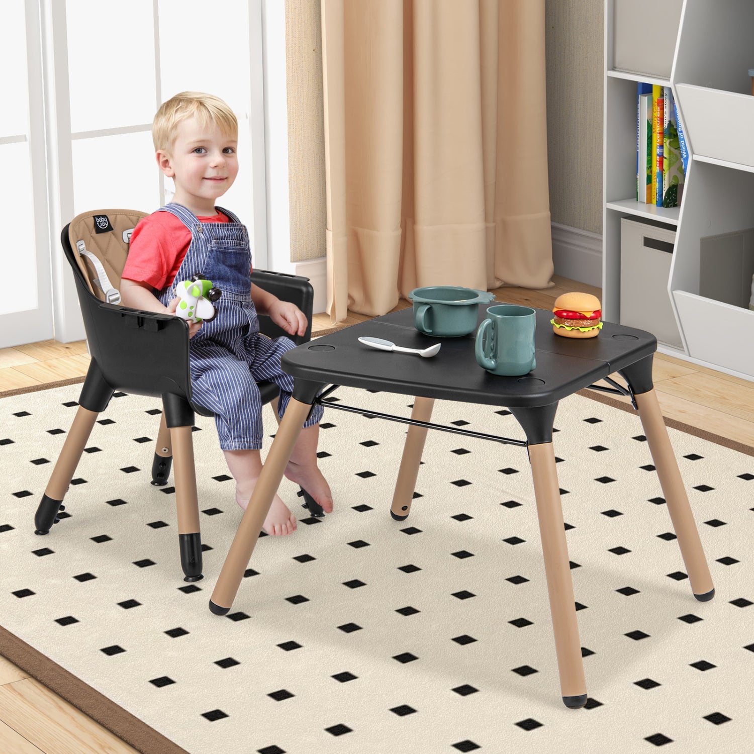 4-in-1 Baby Convertible Toddler Table Chair Set, Brown High Chairs at Gallery Canada