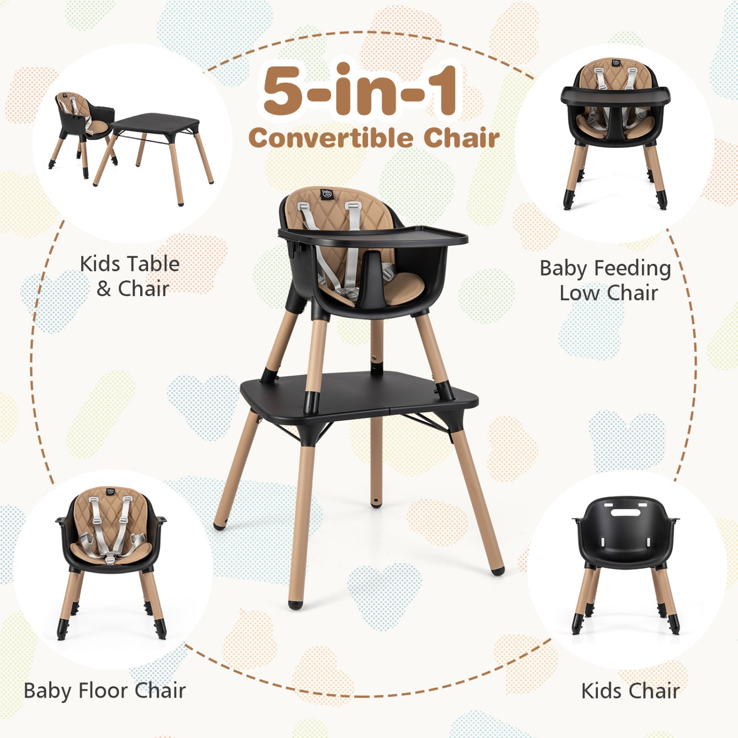4-in-1 Baby Convertible Toddler Table Chair Set, Brown High Chairs at Gallery Canada