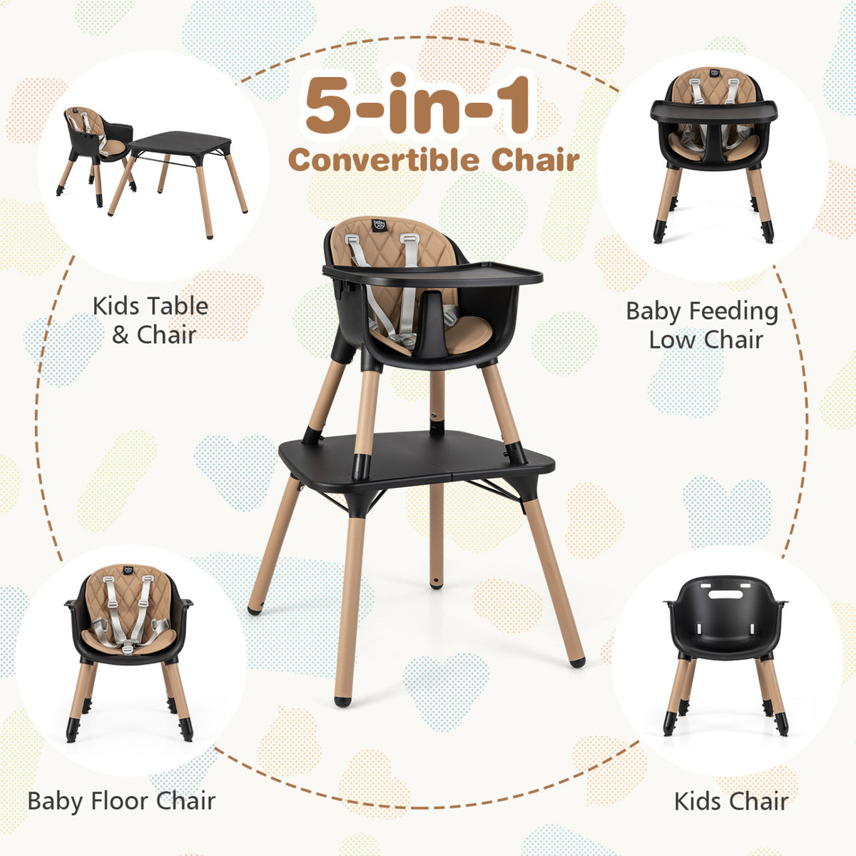 4-in-1 Baby Convertible Toddler Table Chair Set, Brown High Chairs at Gallery Canada