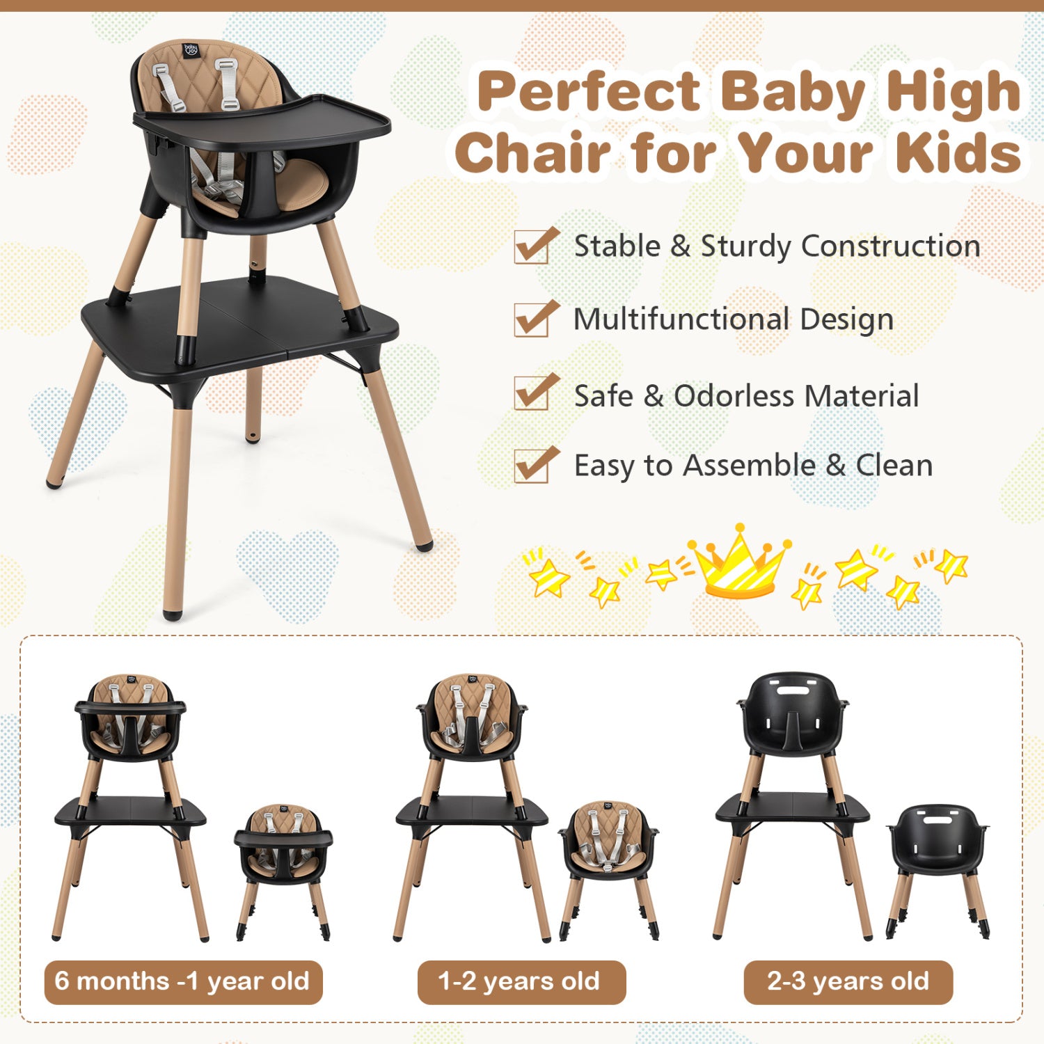 4-in-1 Baby Convertible Toddler Table Chair Set, Brown High Chairs at Gallery Canada