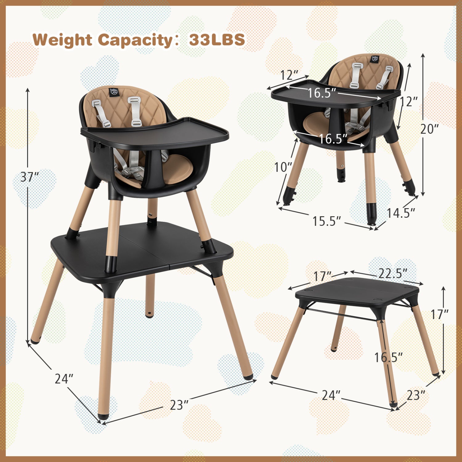 4-in-1 Baby Convertible Toddler Table Chair Set, Brown High Chairs at Gallery Canada