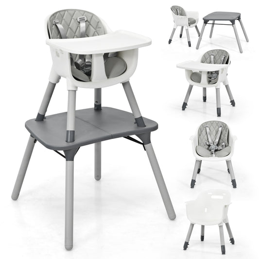 4-in-1 Convertible Toddler Table Chair Set, PU Cushion, Gray High Chairs Gray at Gallery Canada