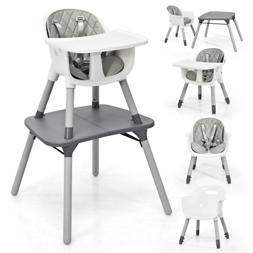 4-in-1 Convertible Toddler Table Chair Set, PU Cushion, Gray