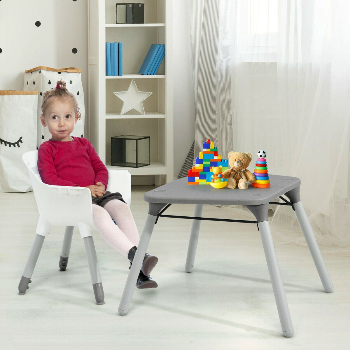 Ensemble table et chaise convertible 4-en-1 pour tout-petit, coussin en PU, gris