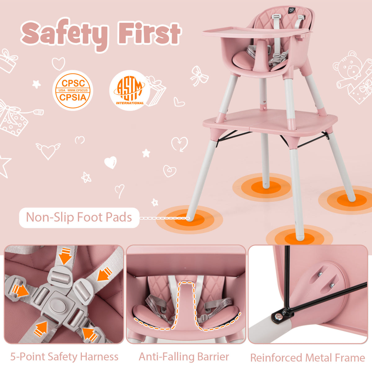 Ensemble table et chaise convertible 4 en 1 pour tout-petit, coussin en PU, rose