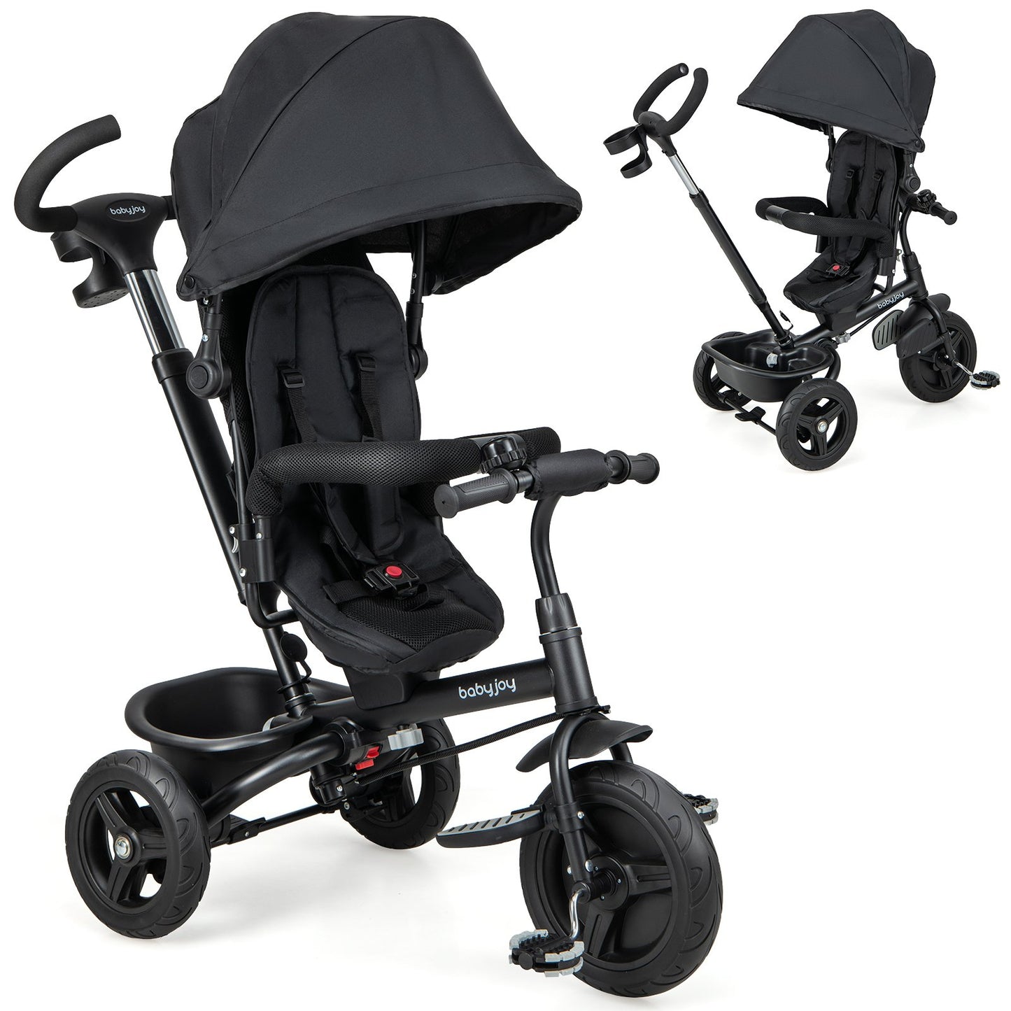 4-in-1 Baby Tricycle Toddler Trike with Reversible Seat and 5-Point Safety Harness, Black Baby Strollers Black at Gallery Canada
