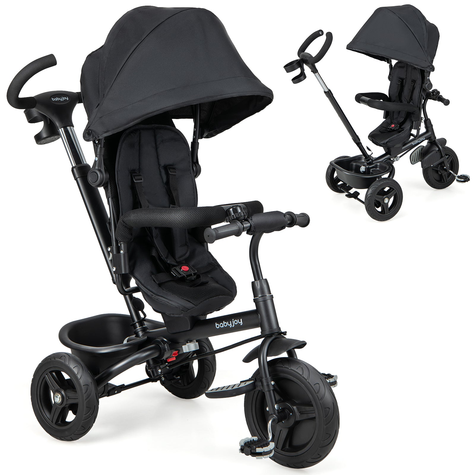 4-In-1 Baby Tricycle, Reversible Seat, 5-Point Safety Harness, Black Baby Strollers at Gallery Canada