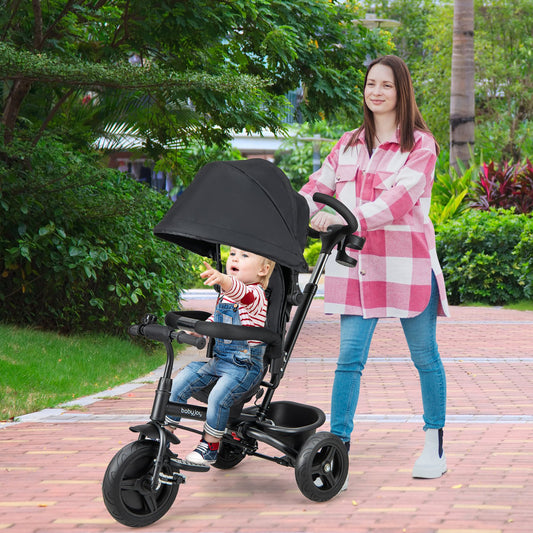 4-in-1 Baby Tricycle Toddler Trike with Reversible Seat and 5-Point Safety Harness, Black Baby Strollers Black at Gallery Canada