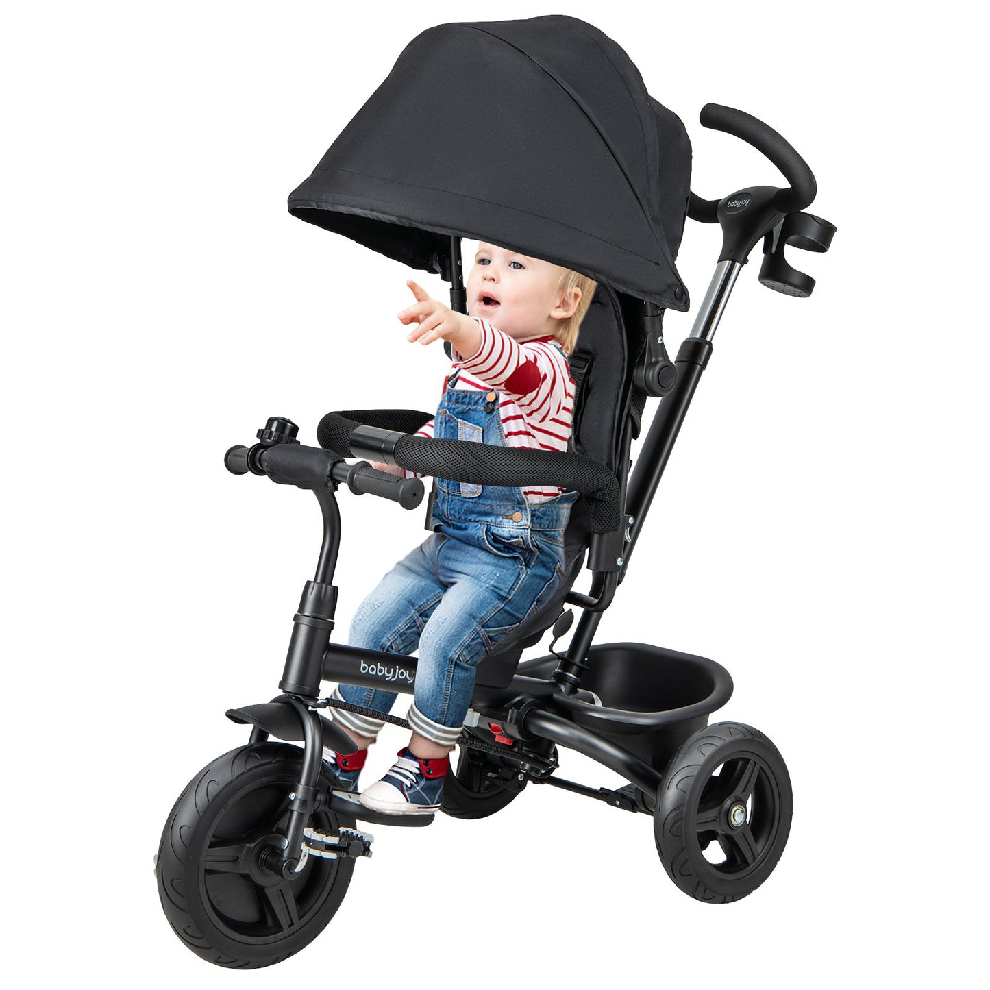 4-in-1 Baby Tricycle Toddler Trike with Reversible Seat and 5-Point Safety Harness, Black Baby Strollers at Gallery Canada