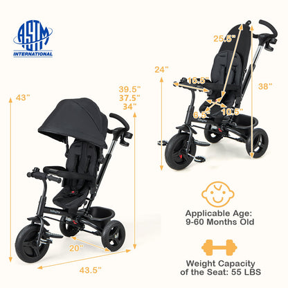 4-in-1 Baby Tricycle Toddler Trike with Reversible Seat and 5-Point Safety Harness, Black Baby Strollers at Gallery Canada