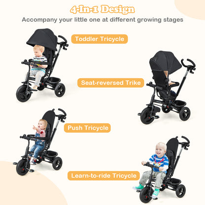 4-in-1 Baby Tricycle Toddler Trike with Reversible Seat and 5-Point Safety Harness, Black Baby Strollers at Gallery Canada