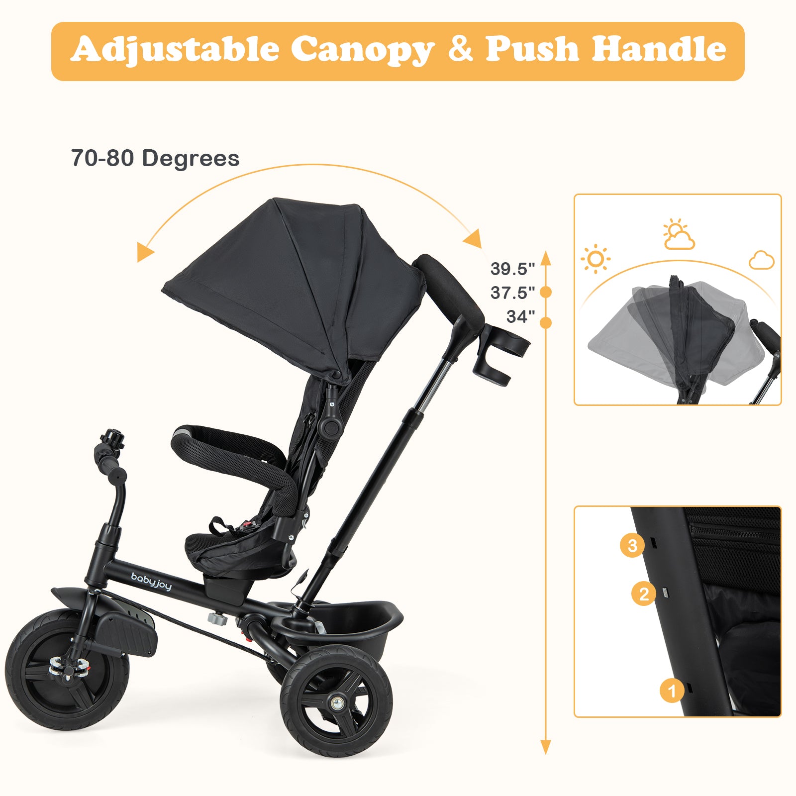 4-in-1 Baby Tricycle Toddler Trike with Reversible Seat and 5-Point Safety Harness, Black Baby Strollers at Gallery Canada