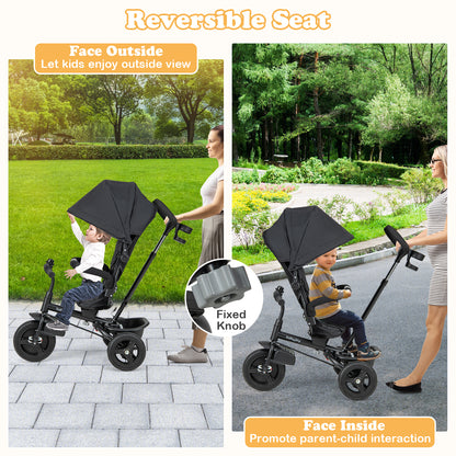 4-in-1 Baby Tricycle Toddler Trike with Reversible Seat and 5-Point Safety Harness, Black Baby Strollers at Gallery Canada