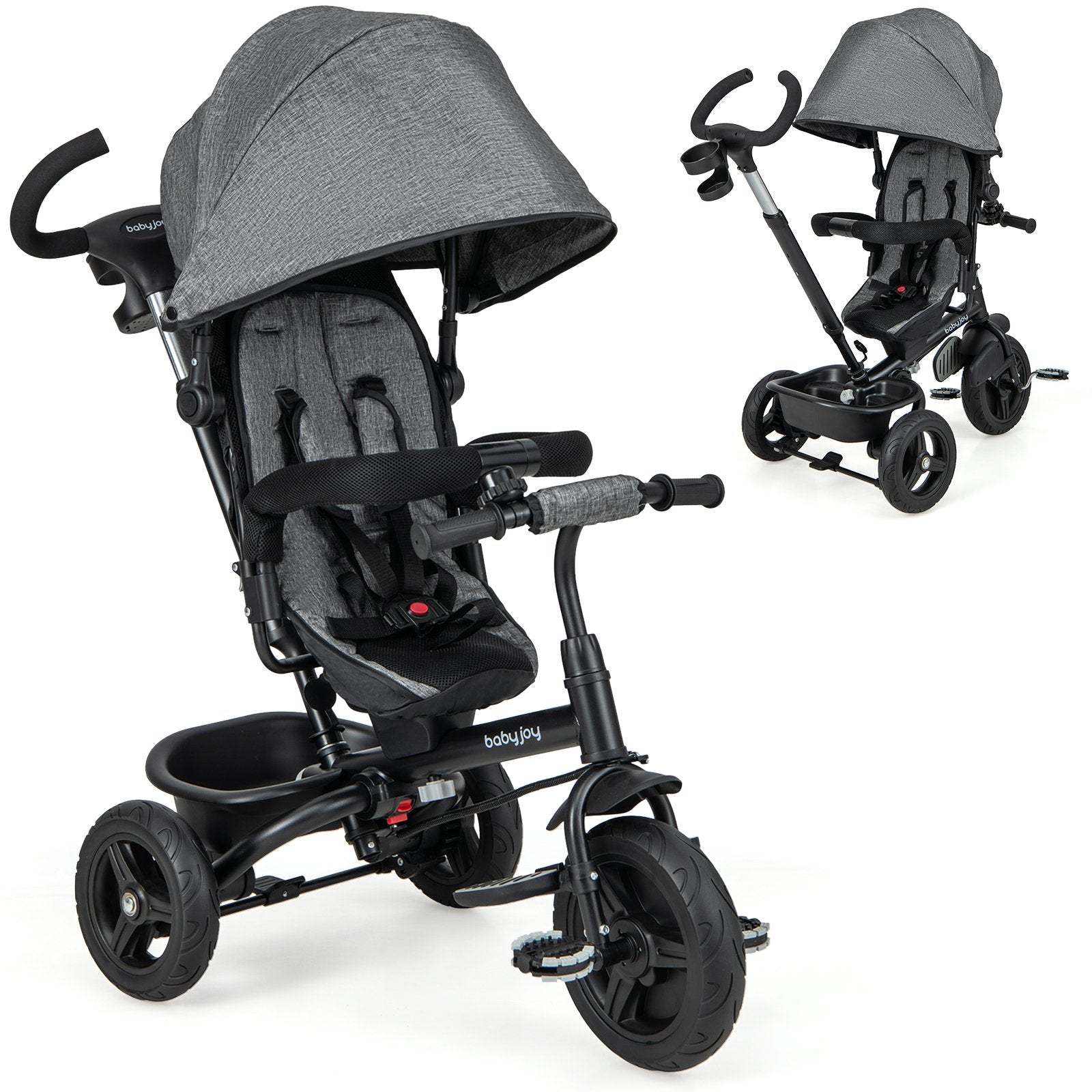 4-in-1 Baby Tricycle Toddler Trike with Reversible Seat and 5-Point Safety Harness, Gray Baby Strollers Gray at Gallery Canada