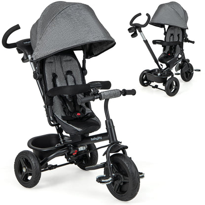 4-in-1 Baby Tricycle Toddler Trike with Reversible Seat and 5-Point Safety Harness, Gray Baby Strollers Gray at Gallery Canada